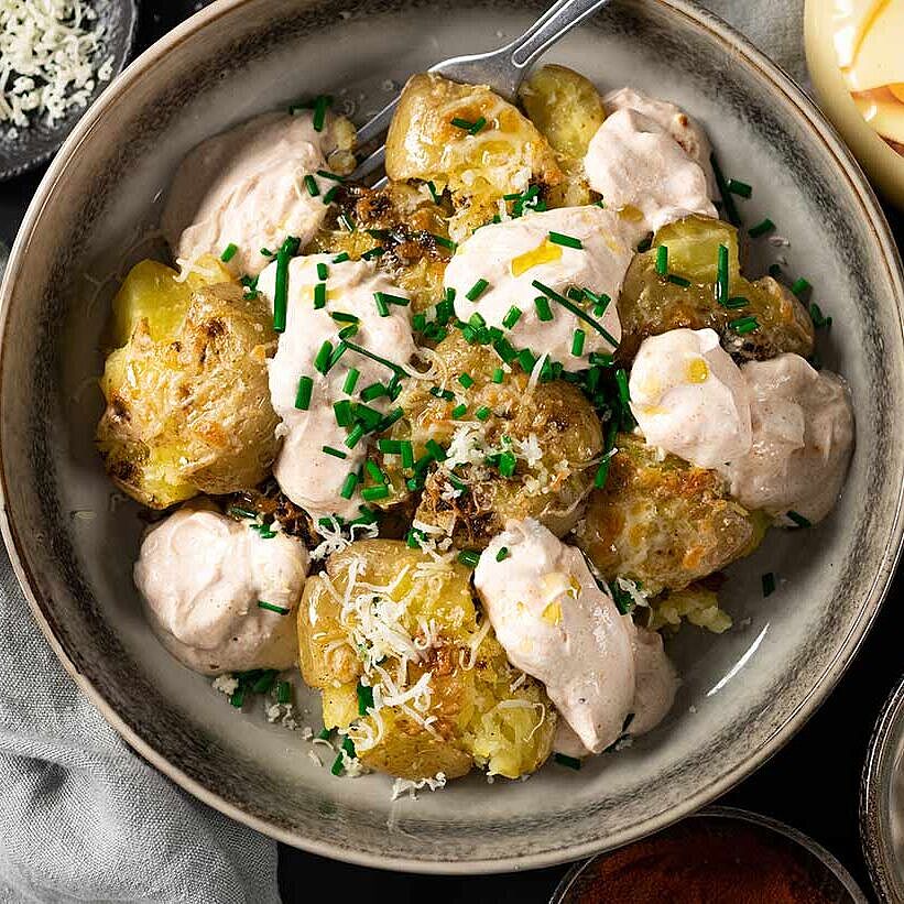 Knusperkartoffeln Oriental Style mit Joghurt Dip