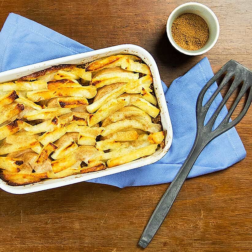 Couscous-Birnen-Auflauf mit Halloumi