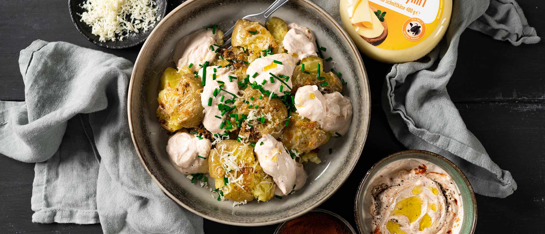 Knusperkartoffeln Oriental Style mit Joghurt Dip